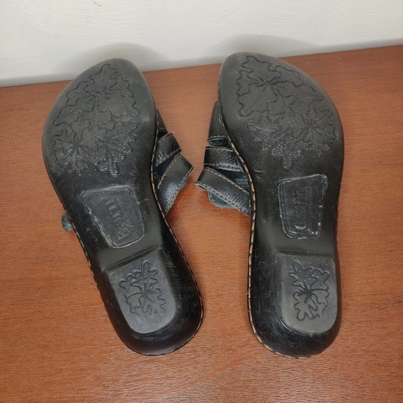 Born Women's Sandals Slip-on Black Leather Size 7 Open Toe Buckle - Picture 6 of 8